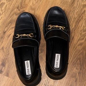 Steve Madden Black Loafers with Gold Chain